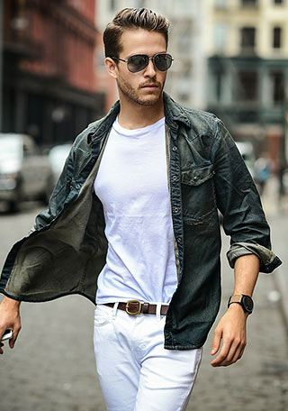 デニムシャツ 白パンツの着こなし メンズ Italy Web