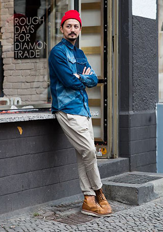 デニムシャツ ニットキャップの着こなし 30代 40代 メンズ Italy Web