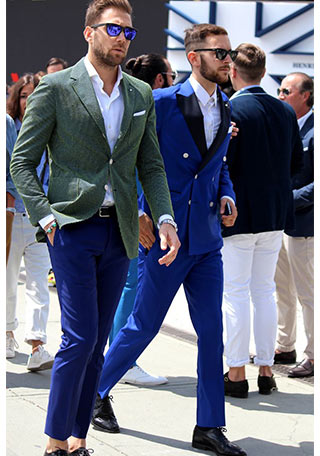 グリーンジャケット ブルーパンツの着こなし 春 メンズ Italy Web